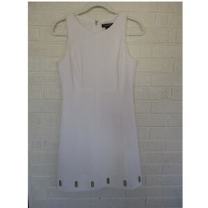 White House Black Market White Shift Dress with White Gold Embellishment